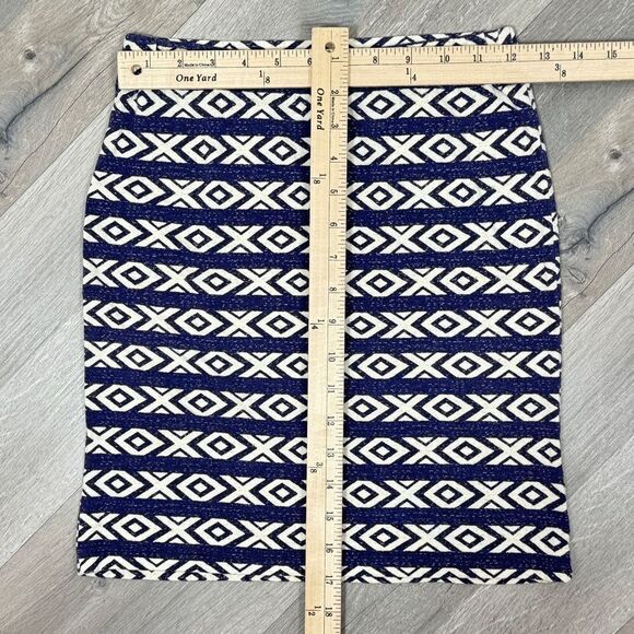 Billabong Tribal Geometric Print Stretchy Knit Mini Skirt Blue White Small - Picture 10 of 11